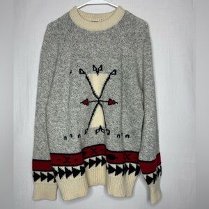 Vintage Lazarus Womens Pullover Sweater M Wool Tribal Aztec Cabincore Oversized